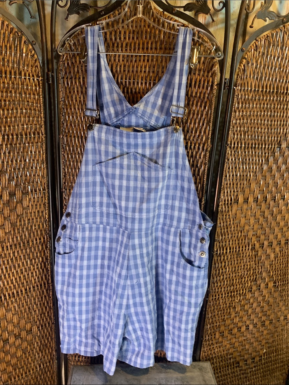 Vintage Crossroads Blue Plaid 100% Cotton Shorts Overalls size XL